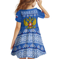 Russia Matryoshka Spirit Family Matching Off Shoulder Short Dress and Hawaiian Shirt with Folk Pattern and Double-Headed Eagle Emblem