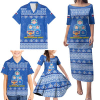 Russia Matryoshka Spirit Family Matching Puletasi and Hawaiian Shirt with Folk Pattern and Double-Headed Eagle Emblem