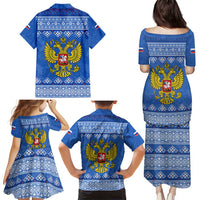 Russia Matryoshka Spirit Family Matching Puletasi and Hawaiian Shirt with Folk Pattern and Double-Headed Eagle Emblem