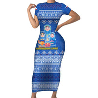 Russia Matryoshka Spirit Family Matching Short Sleeve Bodycon Dress and Hawaiian Shirt with Folk Pattern and Double-Headed Eagle Emblem