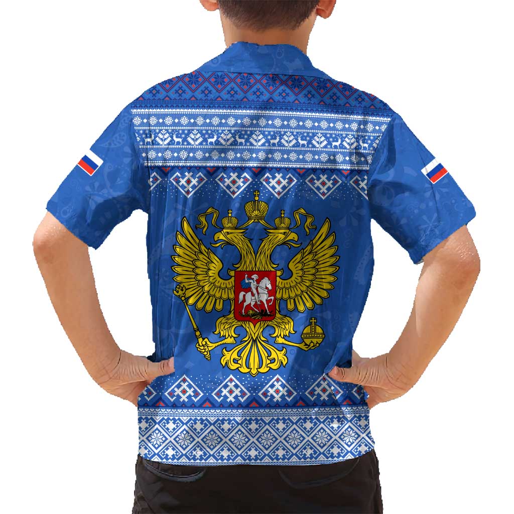 Russia Matryoshka Spirit Family Matching Summer Maxi Dress and Hawaiian Shirt with Folk Pattern and Double-Headed Eagle Emblem