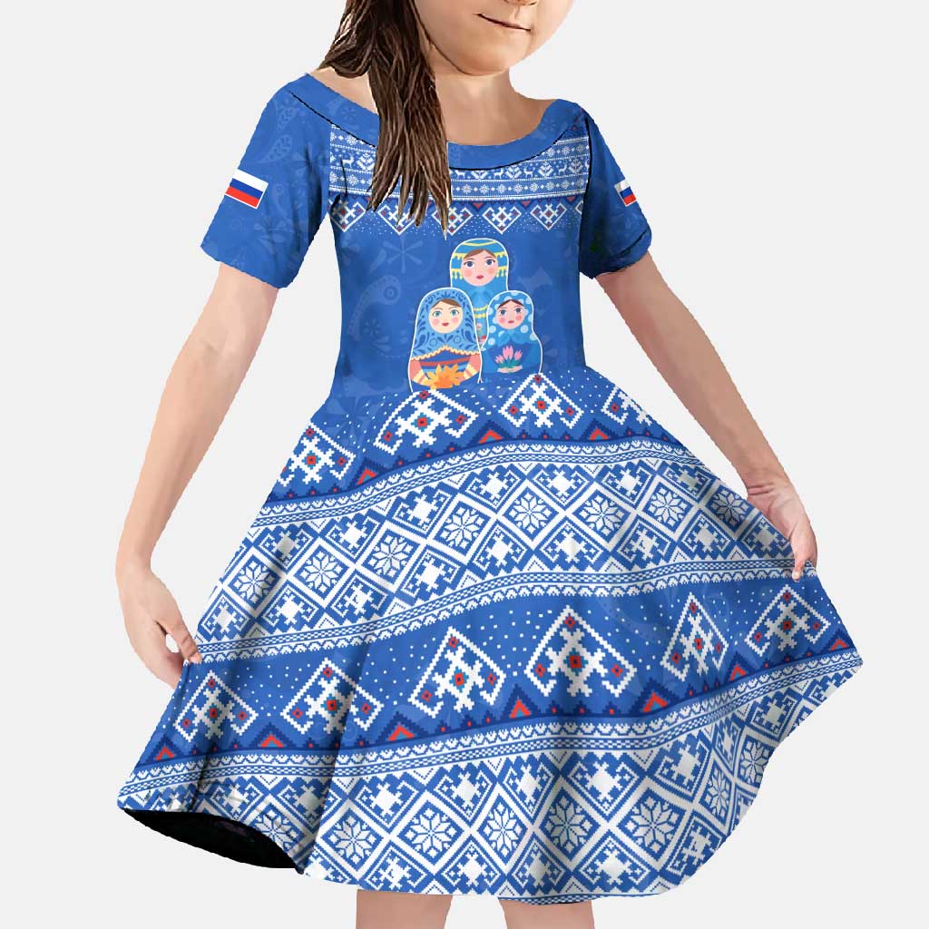 Russia Matryoshka Spirit Family Matching Summer Maxi Dress and Hawaiian Shirt with Folk Pattern and Double-Headed Eagle Emblem