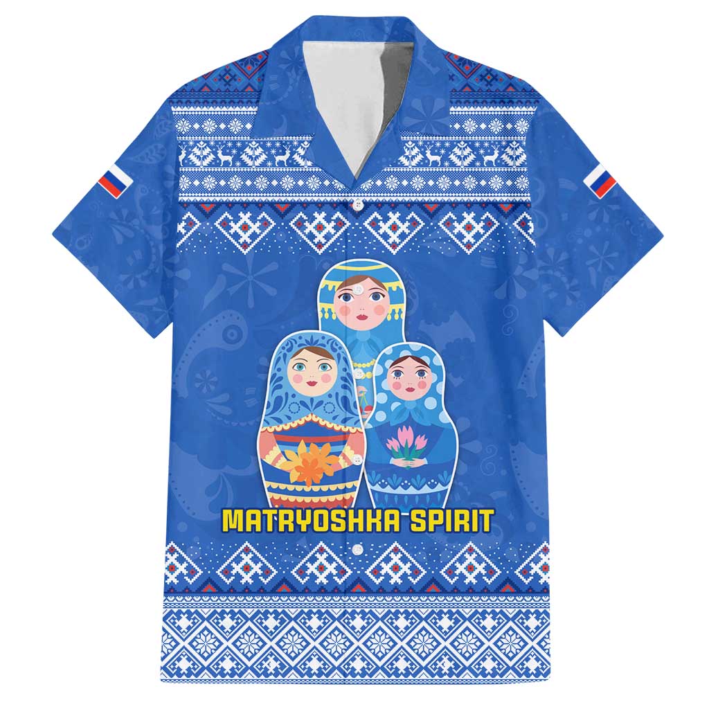 Russia Matryoshka Spirit Family Matching Summer Maxi Dress and Hawaiian Shirt with Folk Pattern and Double-Headed Eagle Emblem