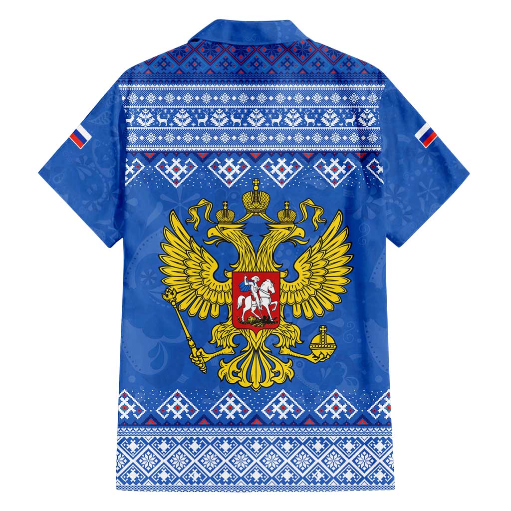 Russia Matryoshka Spirit Family Matching Summer Maxi Dress and Hawaiian Shirt with Folk Pattern and Double-Headed Eagle Emblem