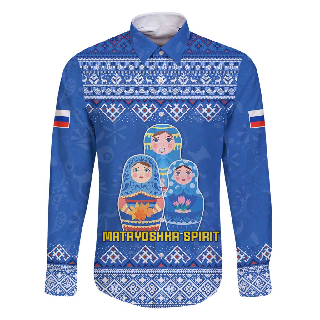 Russia Matryoshka Spirit Family Matching Summer Maxi Dress and Hawaiian Shirt with Folk Pattern and Double-Headed Eagle Emblem