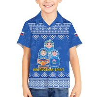Russia Matryoshka Spirit Family Matching Summer Maxi Dress and Hawaiian Shirt with Folk Pattern and Double-Headed Eagle Emblem