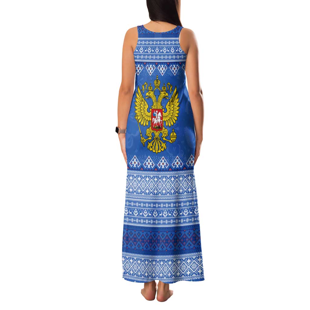 Russia Matryoshka Spirit Family Matching Tank Maxi Dress and Hawaiian Shirt with Folk Pattern and Double-Headed Eagle Emblem