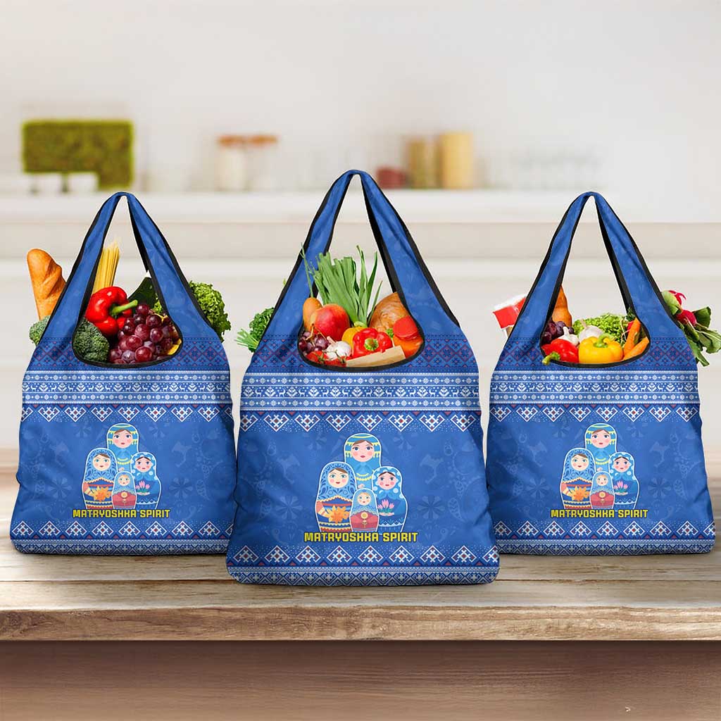 Russia Matryoshka Spirit Grocery Bag with Folk Pattern and Double-Headed Eagle Emblem