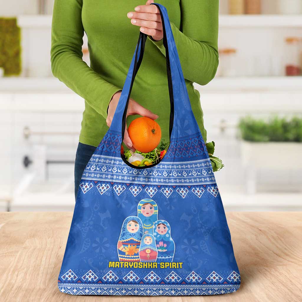 Russia Matryoshka Spirit Grocery Bag with Folk Pattern and Double-Headed Eagle Emblem