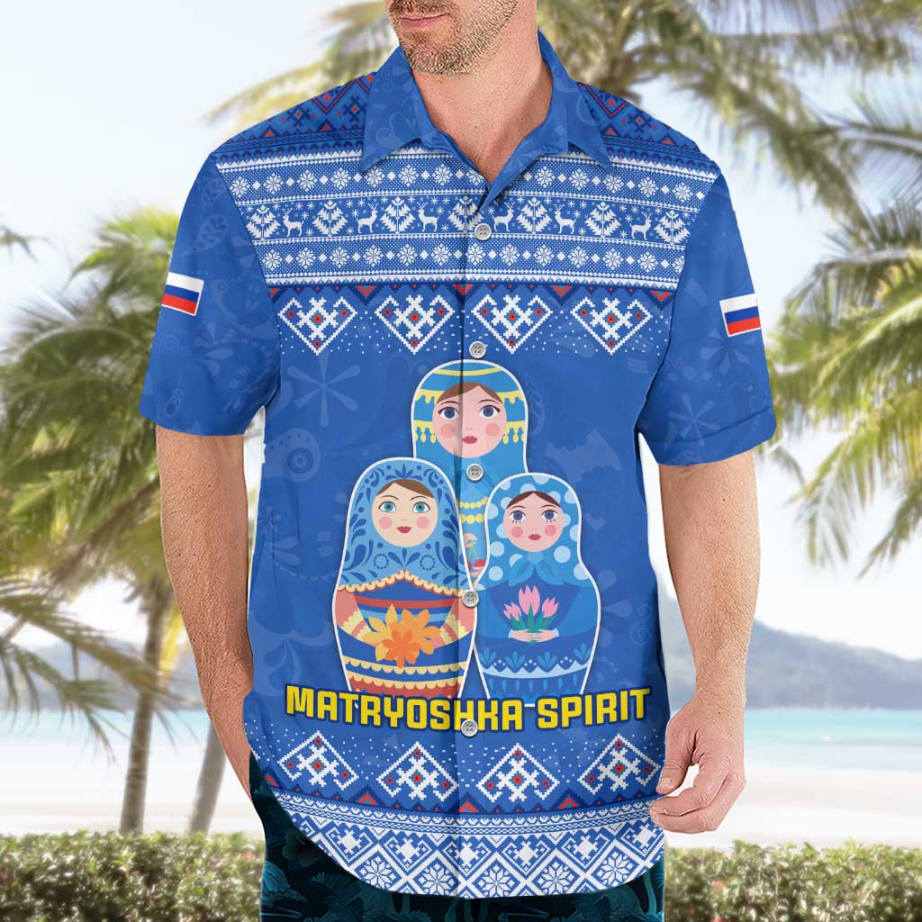 Russia Matryoshka Spirit Hawaiian Shirt with Folk Pattern and Double-Headed Eagle Emblem