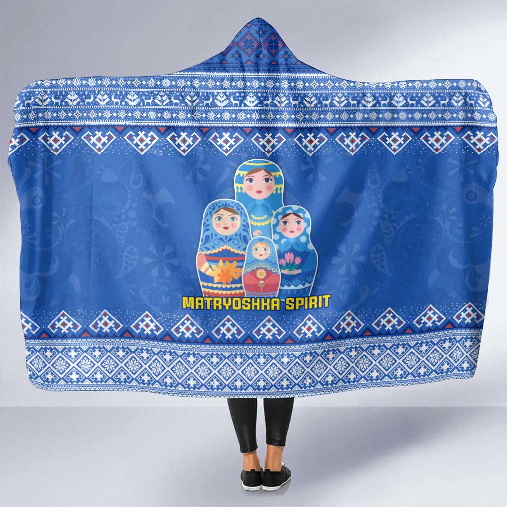 Russia Matryoshka Spirit Hooded Blanket with Folk Pattern and Double-Headed Eagle Emblem