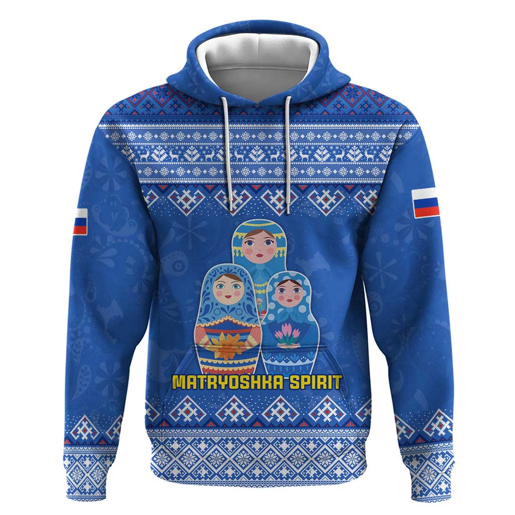 Russia Matryoshka Spirit Hoodie with Folk Pattern and Double-Headed Eagle Emblem
