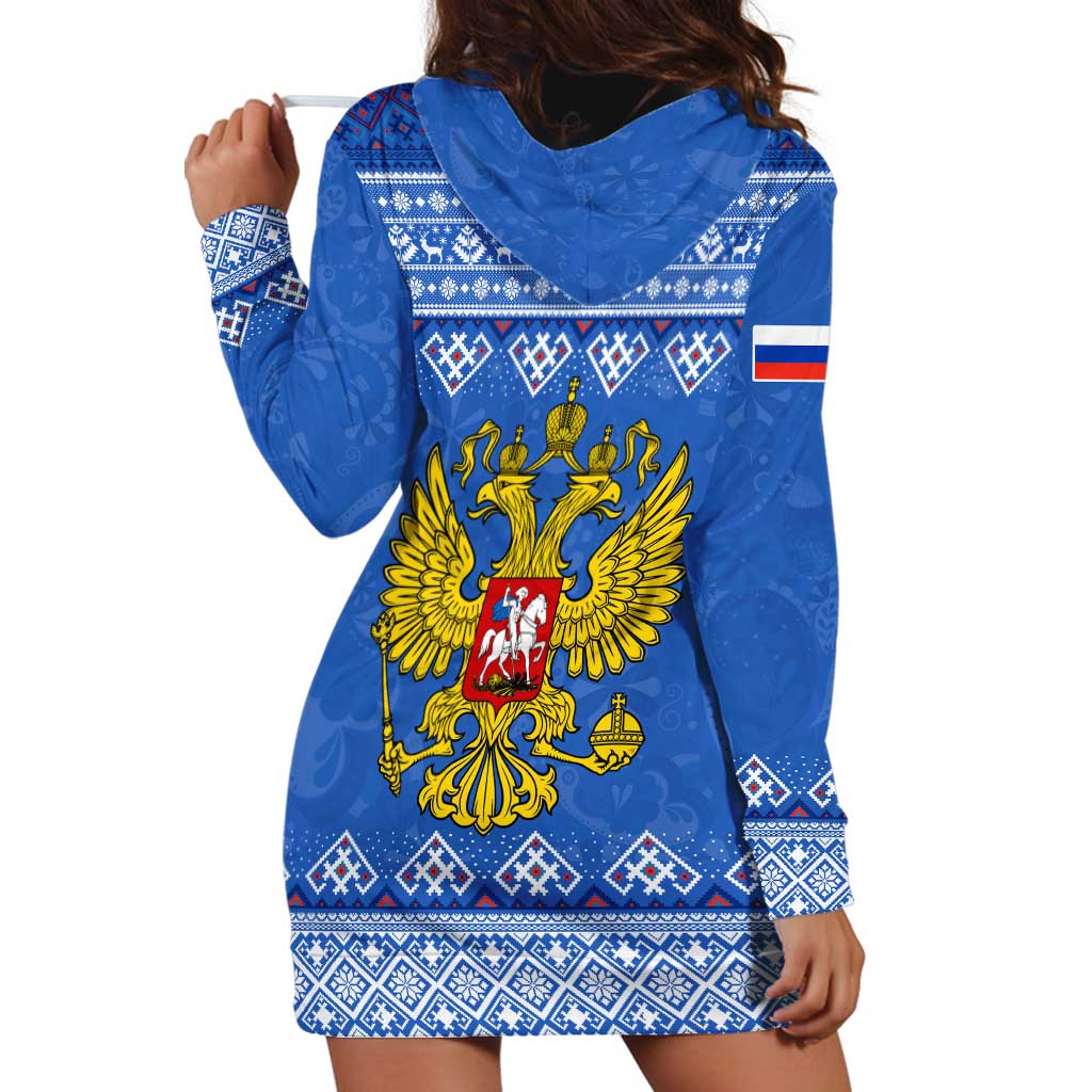 Russia Matryoshka Spirit Hoodie Dress with Folk Pattern and Double-Headed Eagle Emblem