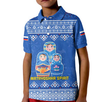 Russia Matryoshka Spirit Kid Polo Shirt with Folk Pattern and Double-Headed Eagle Emblem