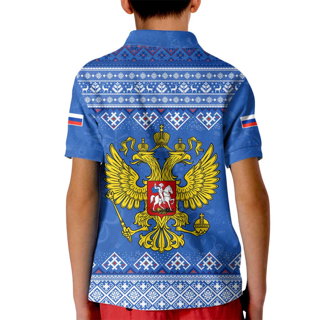 Russia Matryoshka Spirit Kid Polo Shirt with Folk Pattern and Double-Headed Eagle Emblem