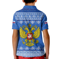 Russia Matryoshka Spirit Kid Polo Shirt with Folk Pattern and Double-Headed Eagle Emblem