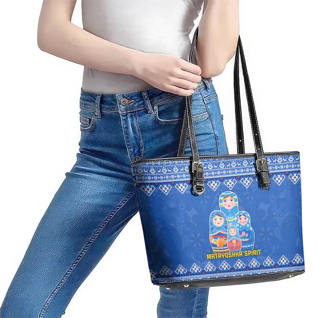 Russia Matryoshka Spirit Leather Tote Bag with Folk Pattern and Double-Headed Eagle Emblem