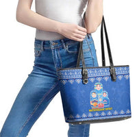 Russia Matryoshka Spirit Leather Tote Bag with Folk Pattern and Double-Headed Eagle Emblem