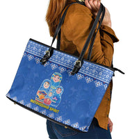 Russia Matryoshka Spirit Leather Tote Bag with Folk Pattern and Double-Headed Eagle Emblem