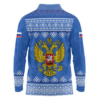 Russia Matryoshka Spirit Long Sleeve Polo Shirt with Folk Pattern and Double-Headed Eagle Emblem
