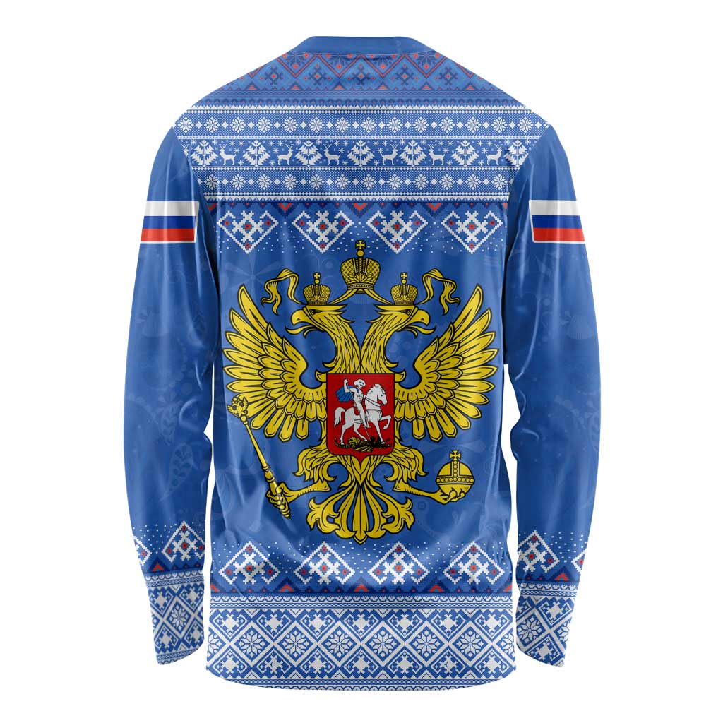 Russia Matryoshka Spirit Long Sleeve Shirt with Folk Pattern and Double-Headed Eagle Emblem