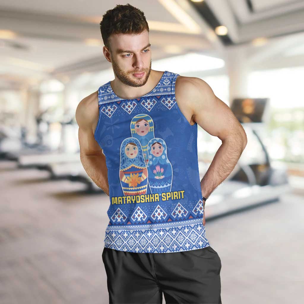 Russia Matryoshka Spirit Men Tank Top with Folk Pattern and Double-Headed Eagle Emblem