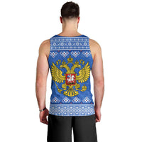 Russia Matryoshka Spirit Men Tank Top with Folk Pattern and Double-Headed Eagle Emblem