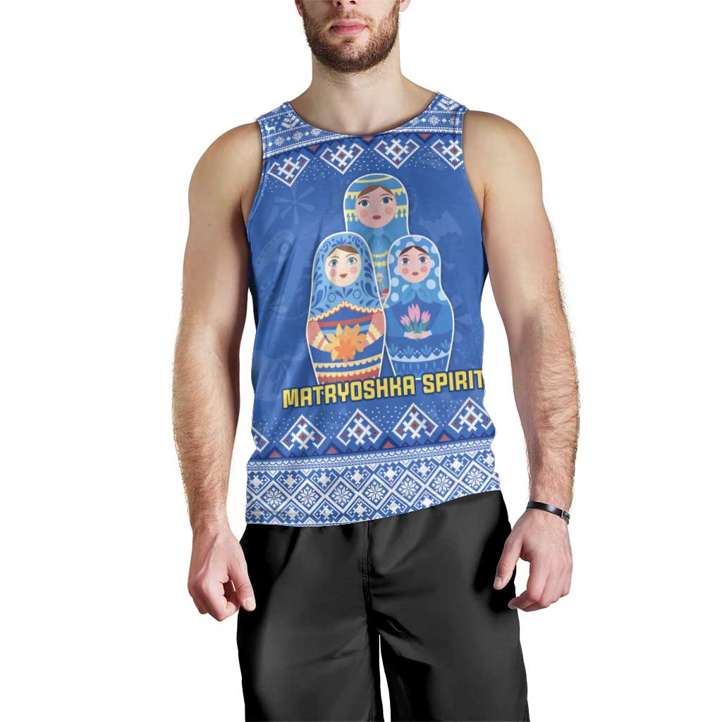 Russia Matryoshka Spirit Men Tank Top with Folk Pattern and Double-Headed Eagle Emblem