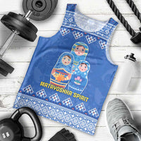 Russia Matryoshka Spirit Men Tank Top with Folk Pattern and Double-Headed Eagle Emblem