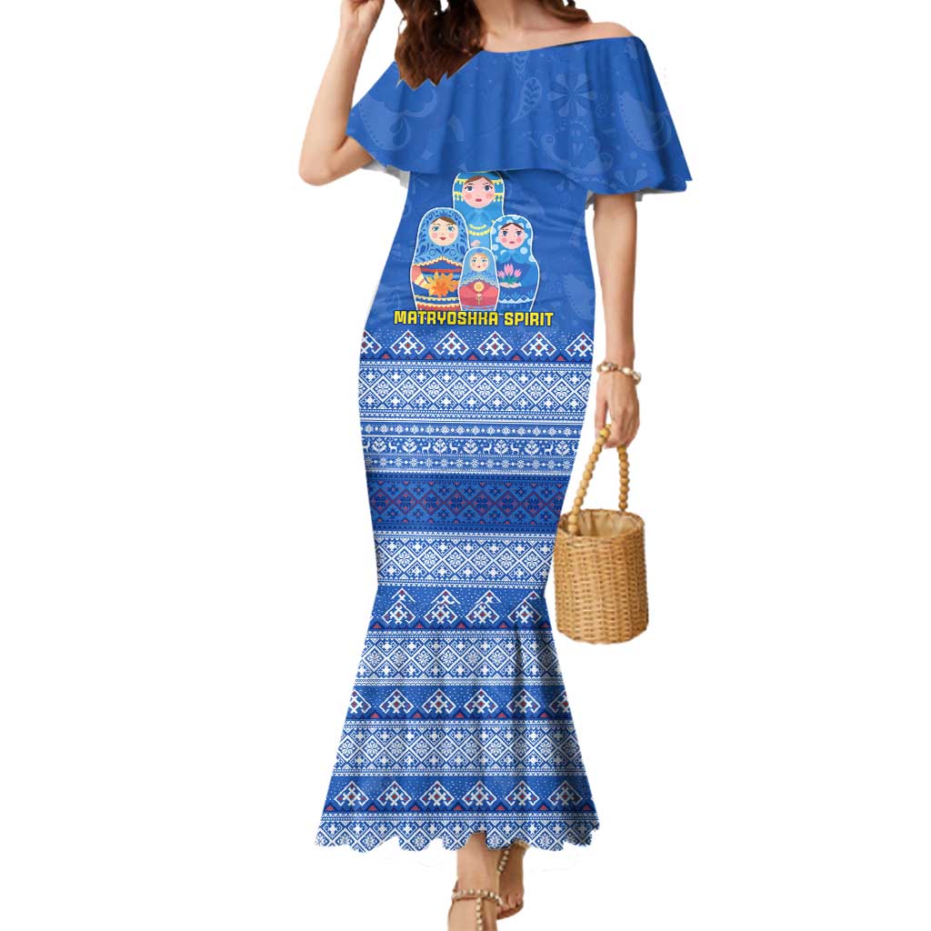 Russia Matryoshka Spirit Mermaid Dress with Folk Pattern and Double-Headed Eagle Emblem