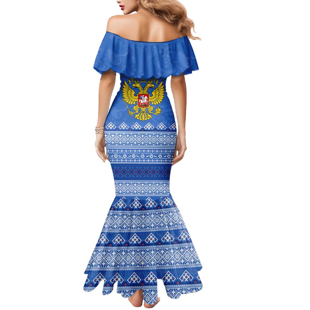 Russia Matryoshka Spirit Mermaid Dress with Folk Pattern and Double-Headed Eagle Emblem