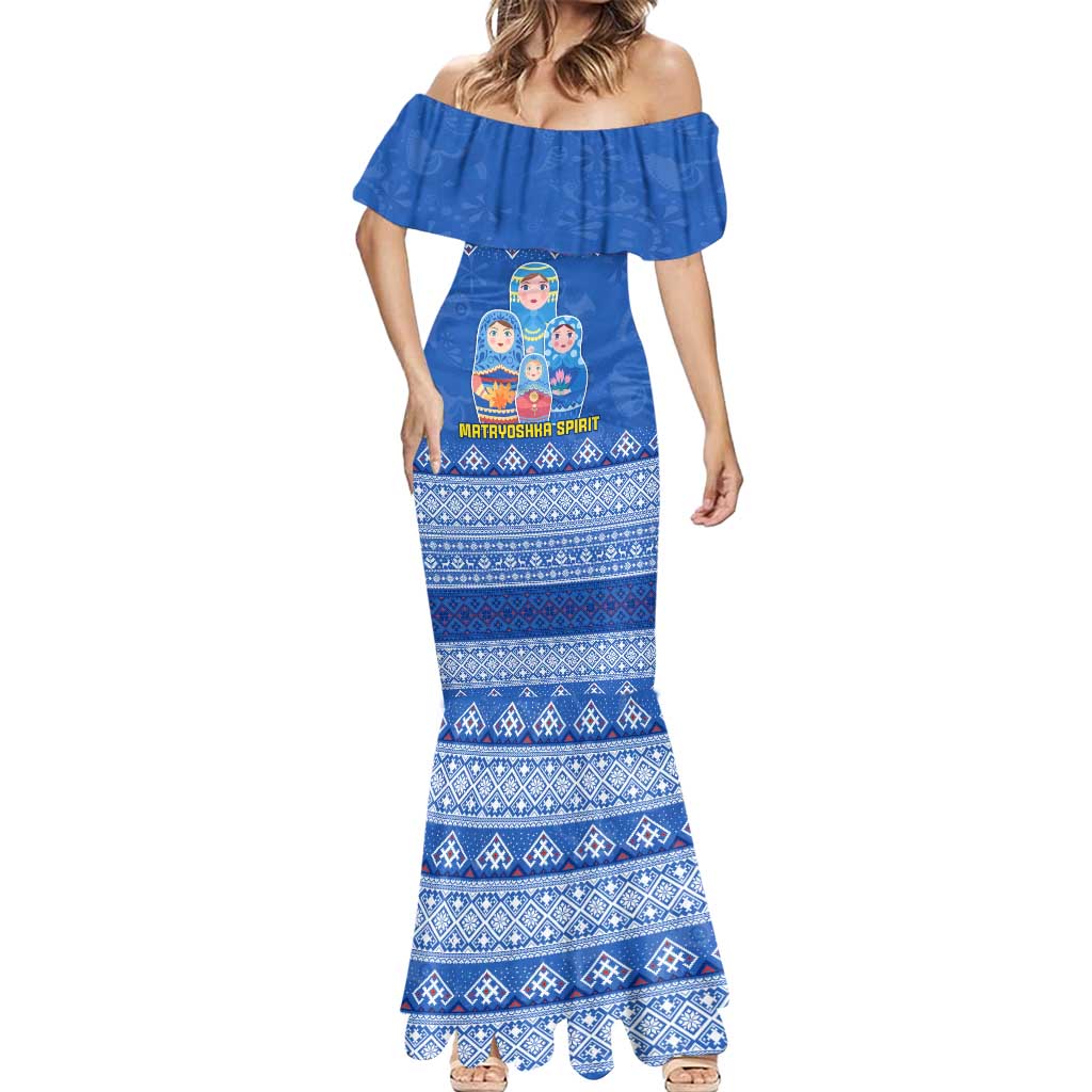 Russia Matryoshka Spirit Mermaid Dress with Folk Pattern and Double-Headed Eagle Emblem