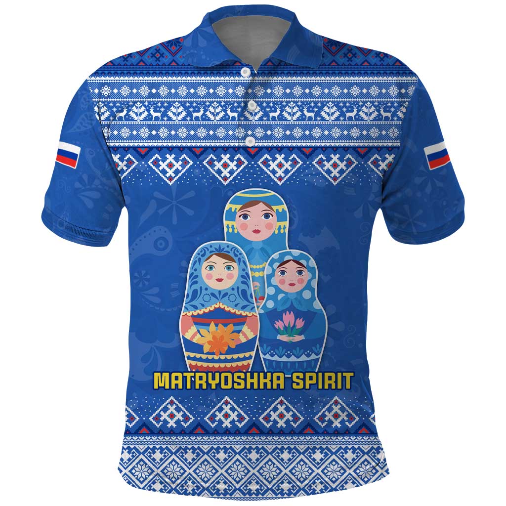 Russia Matryoshka Spirit Polo Shirt with Folk Pattern and Double-Headed Eagle Emblem