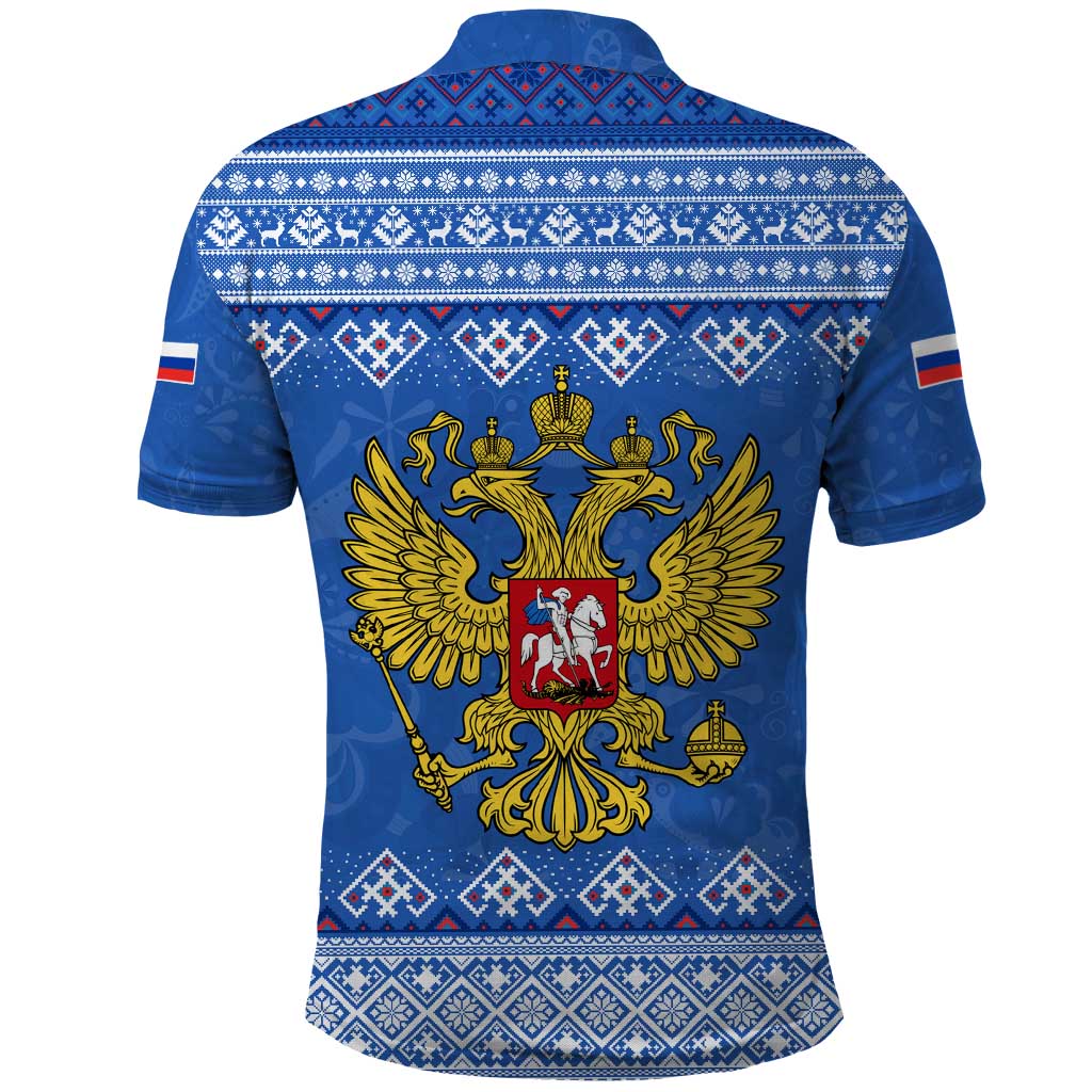 Russia Matryoshka Spirit Polo Shirt with Folk Pattern and Double-Headed Eagle Emblem