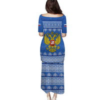 Russia Matryoshka Spirit Puletasi with Folk Pattern and Double-Headed Eagle Emblem