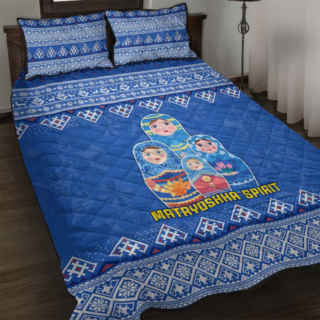 Russia Matryoshka Spirit Quilt Bed Set with Folk Pattern and Double-Headed Eagle Emblem