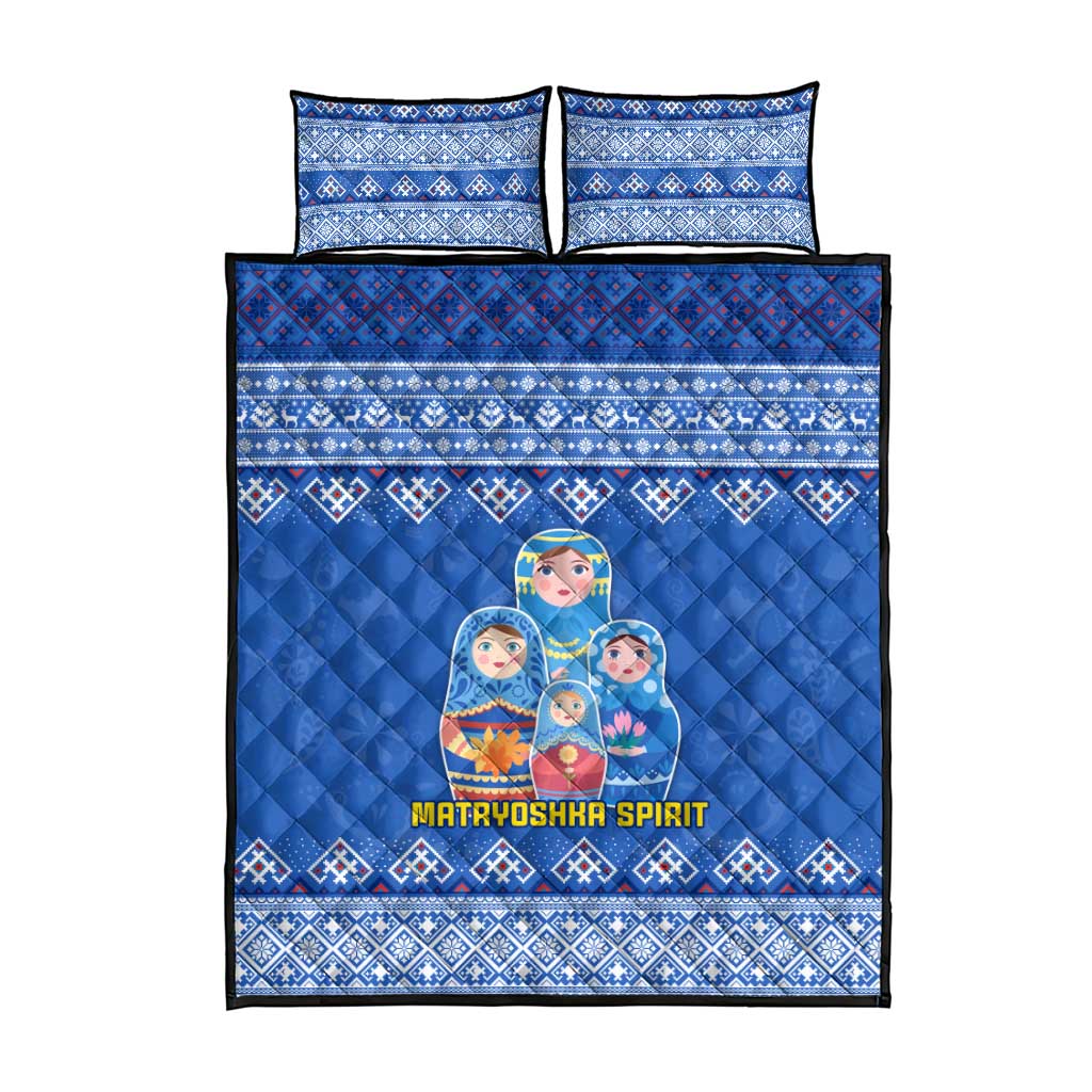 Russia Matryoshka Spirit Quilt Bed Set with Folk Pattern and Double-Headed Eagle Emblem