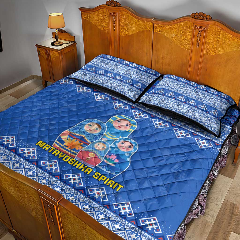 Russia Matryoshka Spirit Quilt Bed Set with Folk Pattern and Double-Headed Eagle Emblem