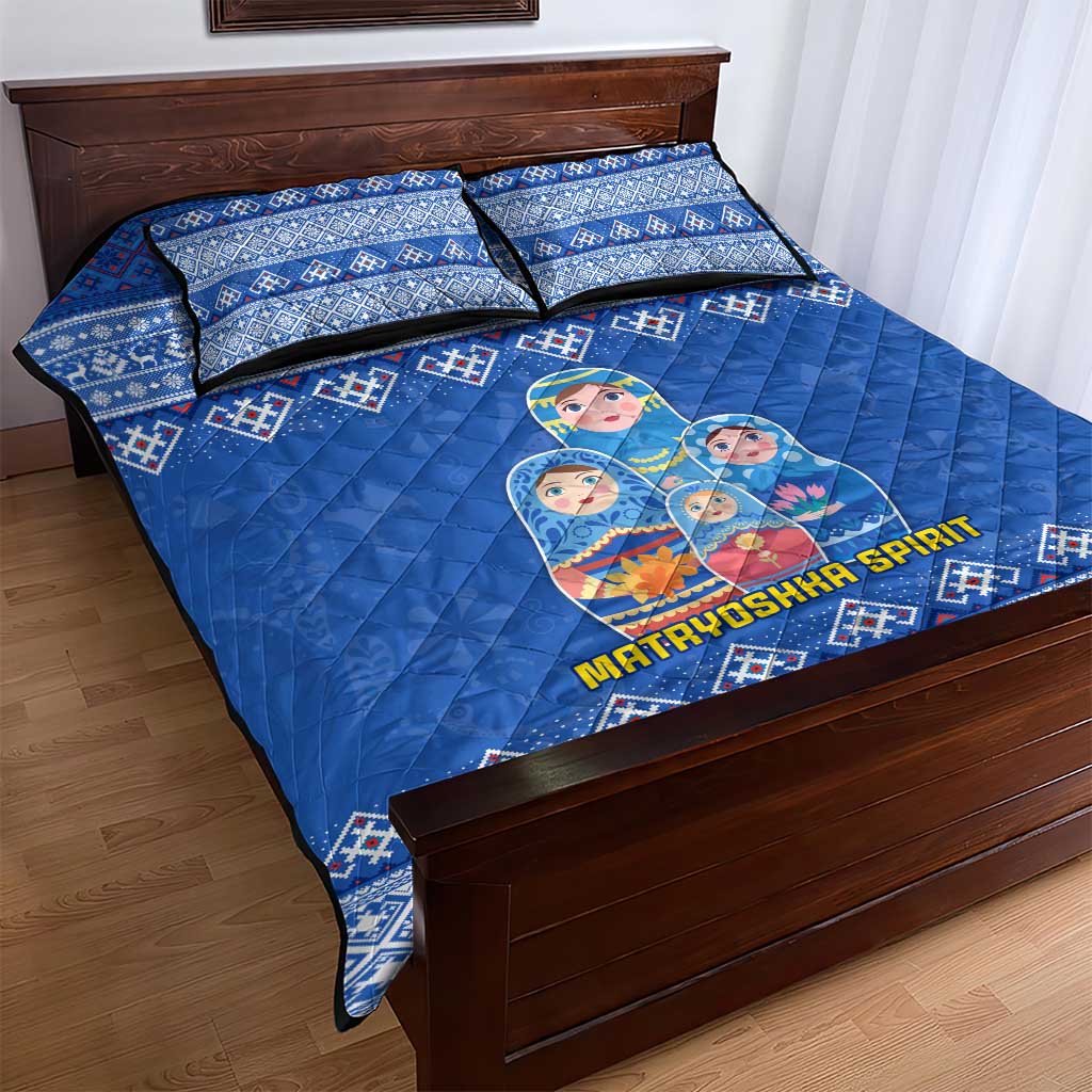 Russia Matryoshka Spirit Quilt Bed Set with Folk Pattern and Double-Headed Eagle Emblem
