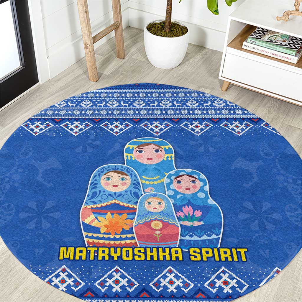 Russia Matryoshka Spirit Round Carpet with Folk Pattern and Double-Headed Eagle Emblem