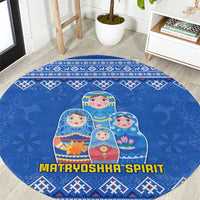 Russia Matryoshka Spirit Round Carpet with Folk Pattern and Double-Headed Eagle Emblem