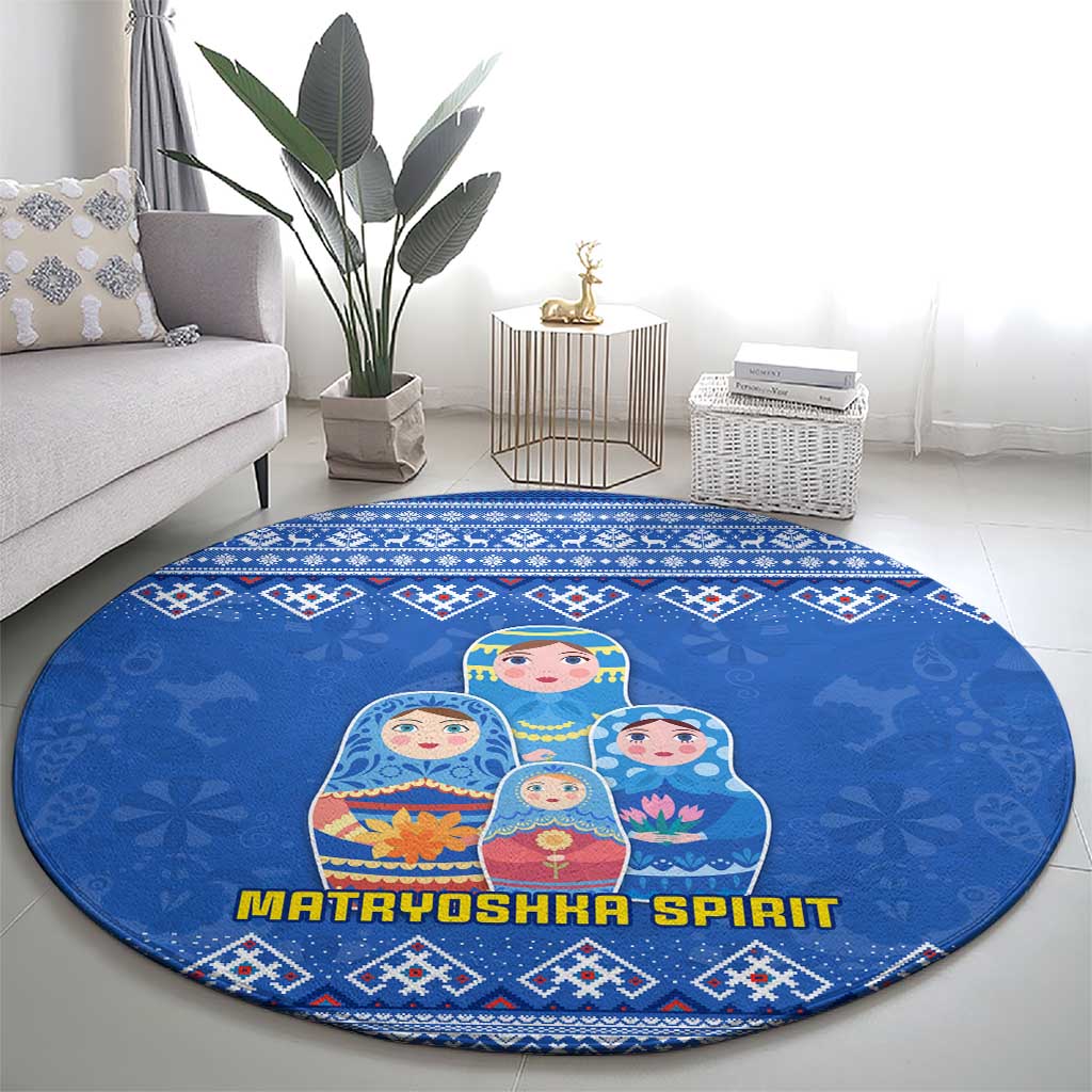 Russia Matryoshka Spirit Round Carpet with Folk Pattern and Double-Headed Eagle Emblem