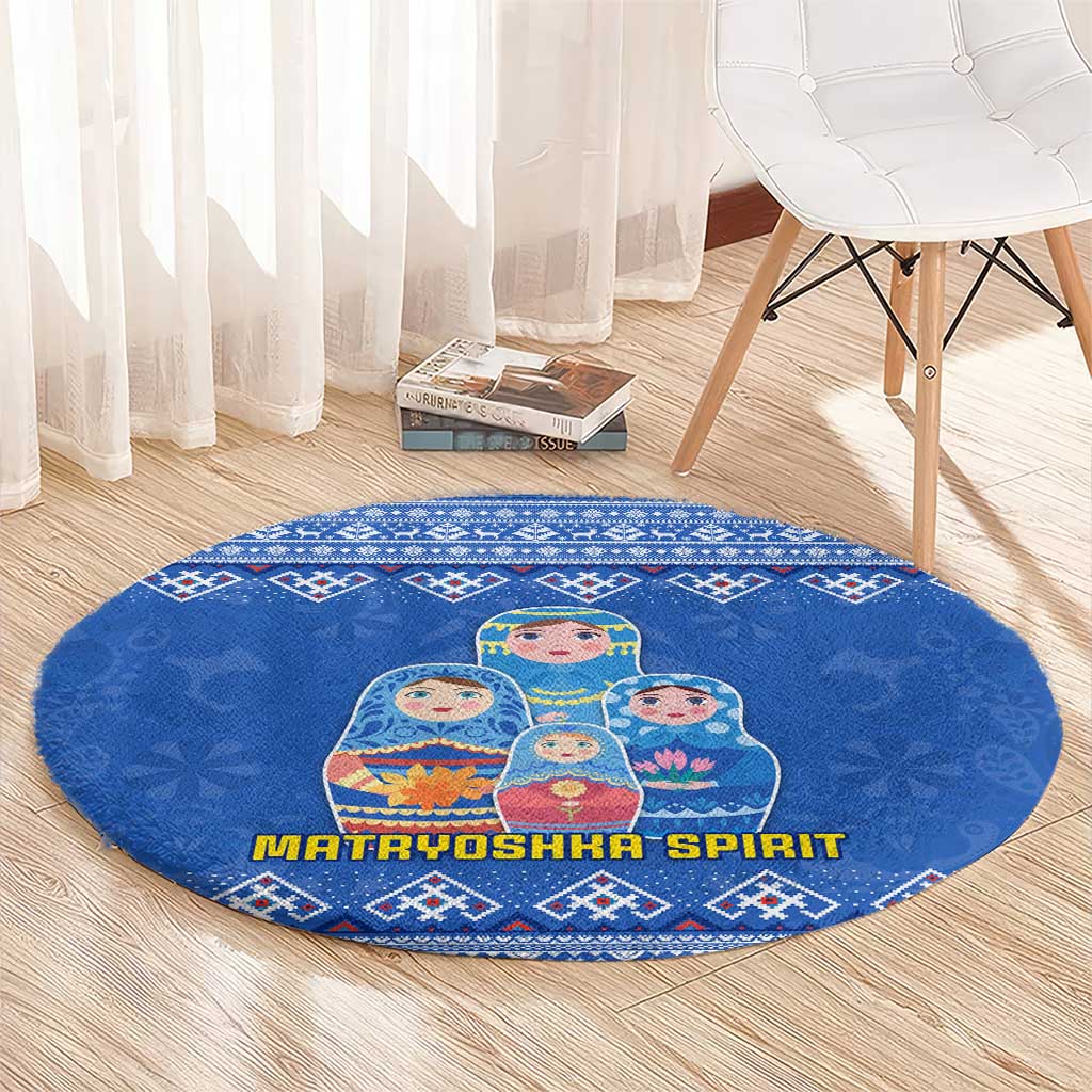 Russia Matryoshka Spirit Round Carpet with Folk Pattern and Double-Headed Eagle Emblem
