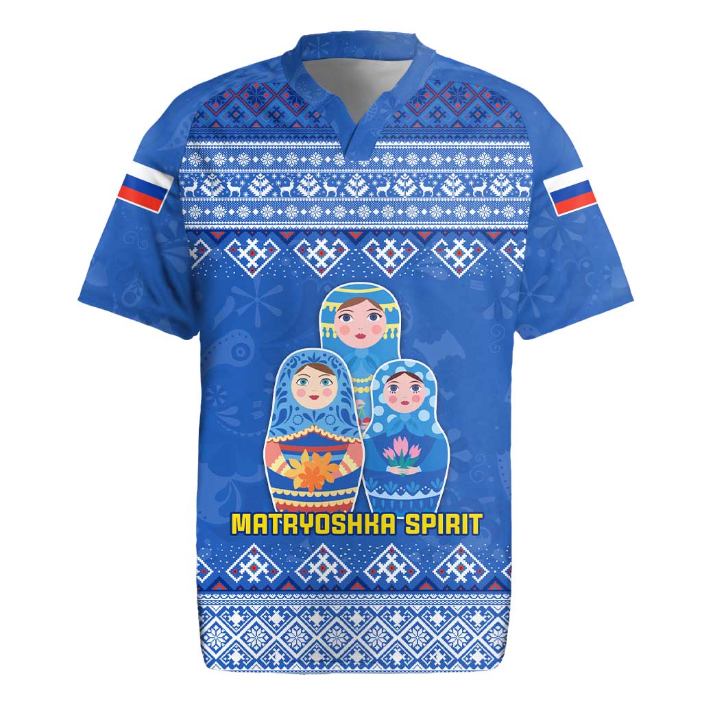 Russia Matryoshka Spirit Rugby Jersey with Folk Pattern and Double-Headed Eagle Emblem