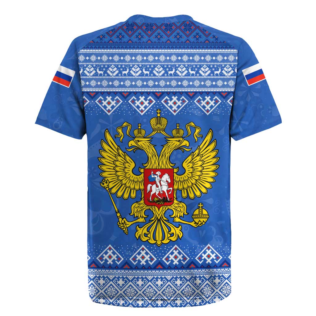 Russia Matryoshka Spirit Rugby Jersey with Folk Pattern and Double-Headed Eagle Emblem