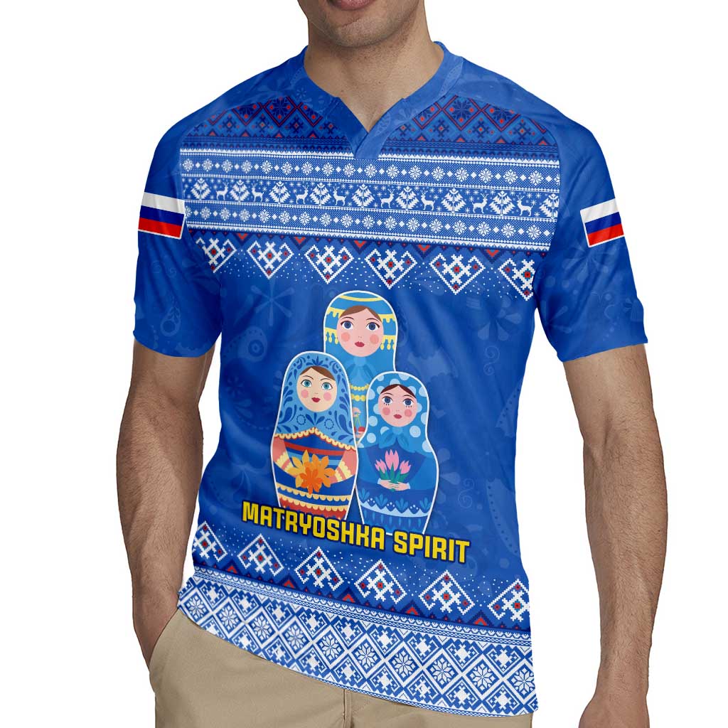 Russia Matryoshka Spirit Rugby Jersey with Folk Pattern and Double-Headed Eagle Emblem