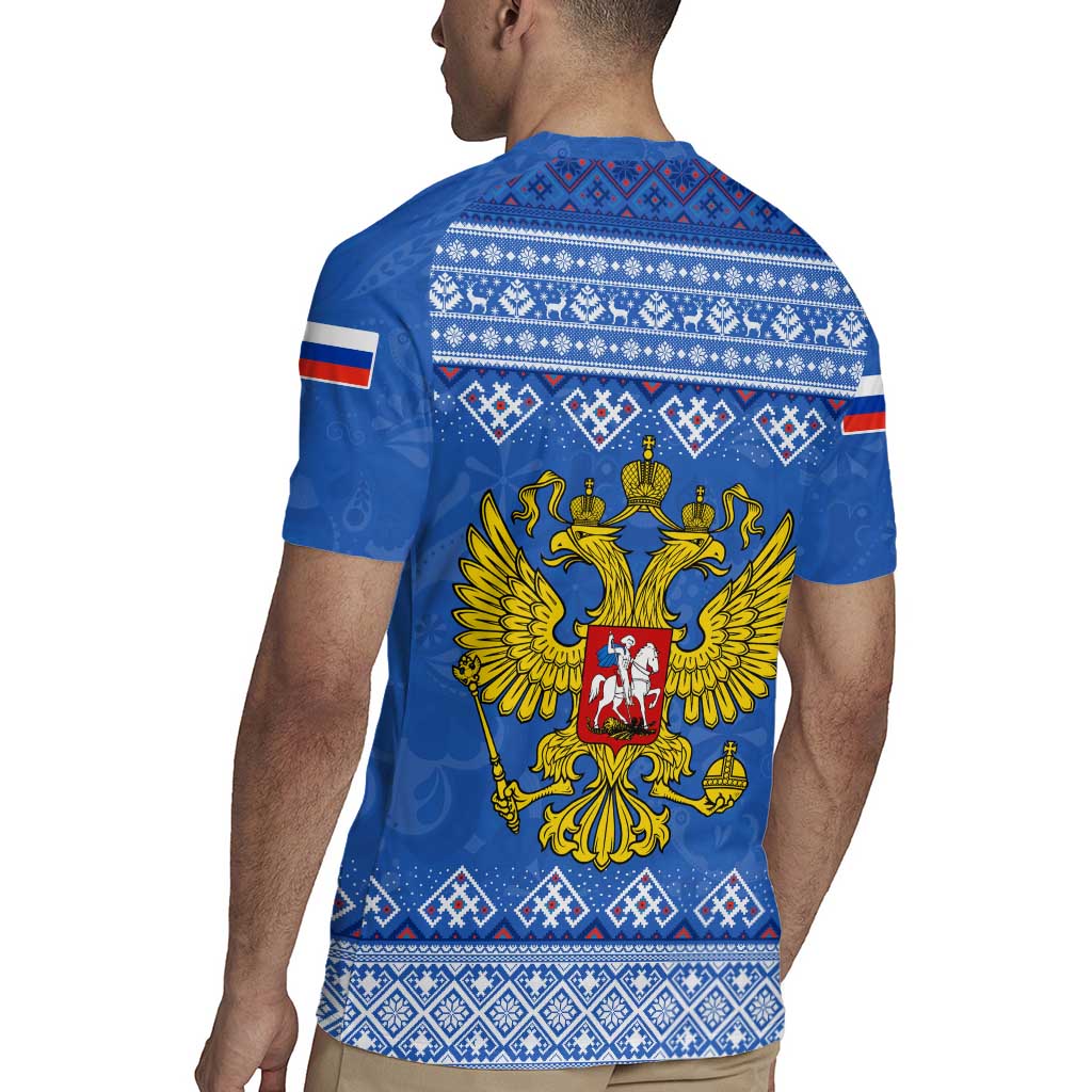 Russia Matryoshka Spirit Rugby Jersey with Folk Pattern and Double-Headed Eagle Emblem