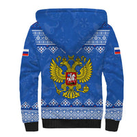 Russia Matryoshka Spirit Sherpa Hoodie with Folk Pattern and Double-Headed Eagle Emblem
