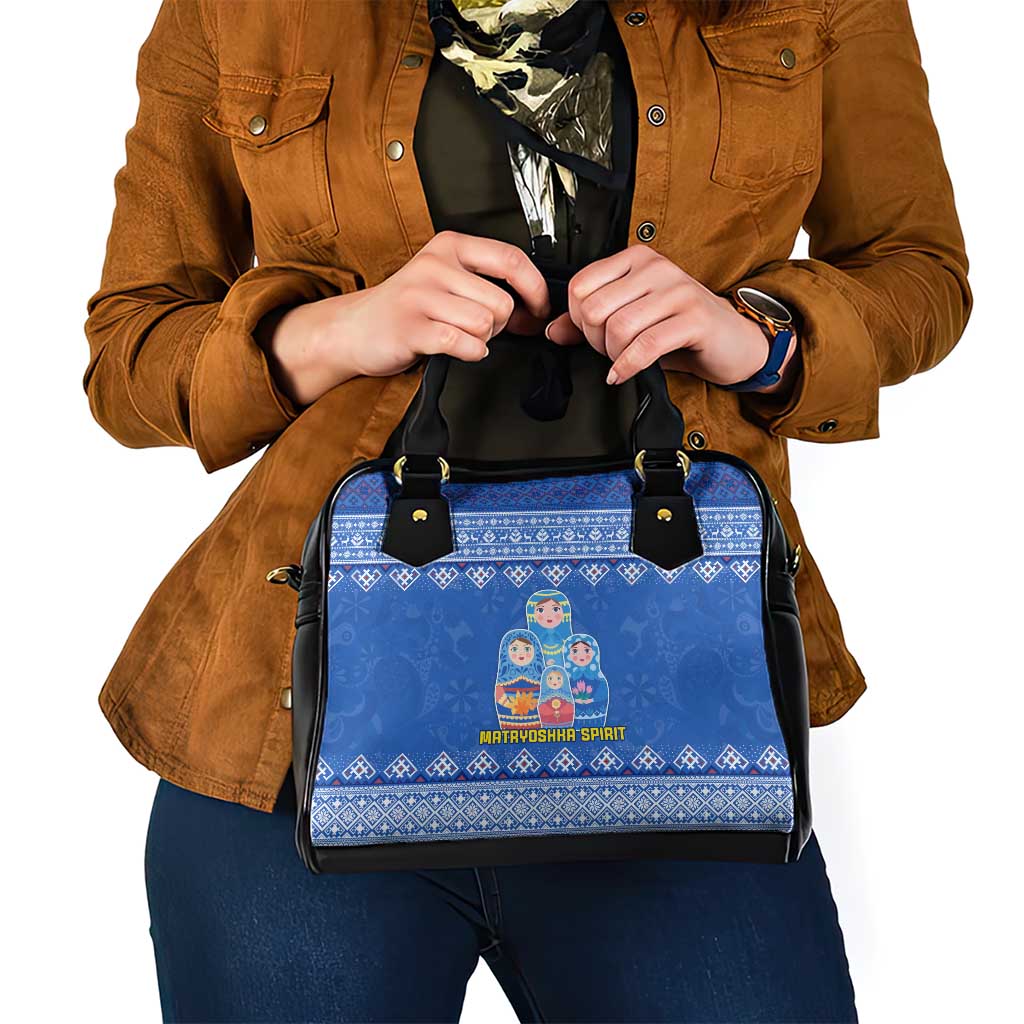 Russia Matryoshka Spirit Shoulder Handbag with Folk Pattern and Double-Headed Eagle Emblem