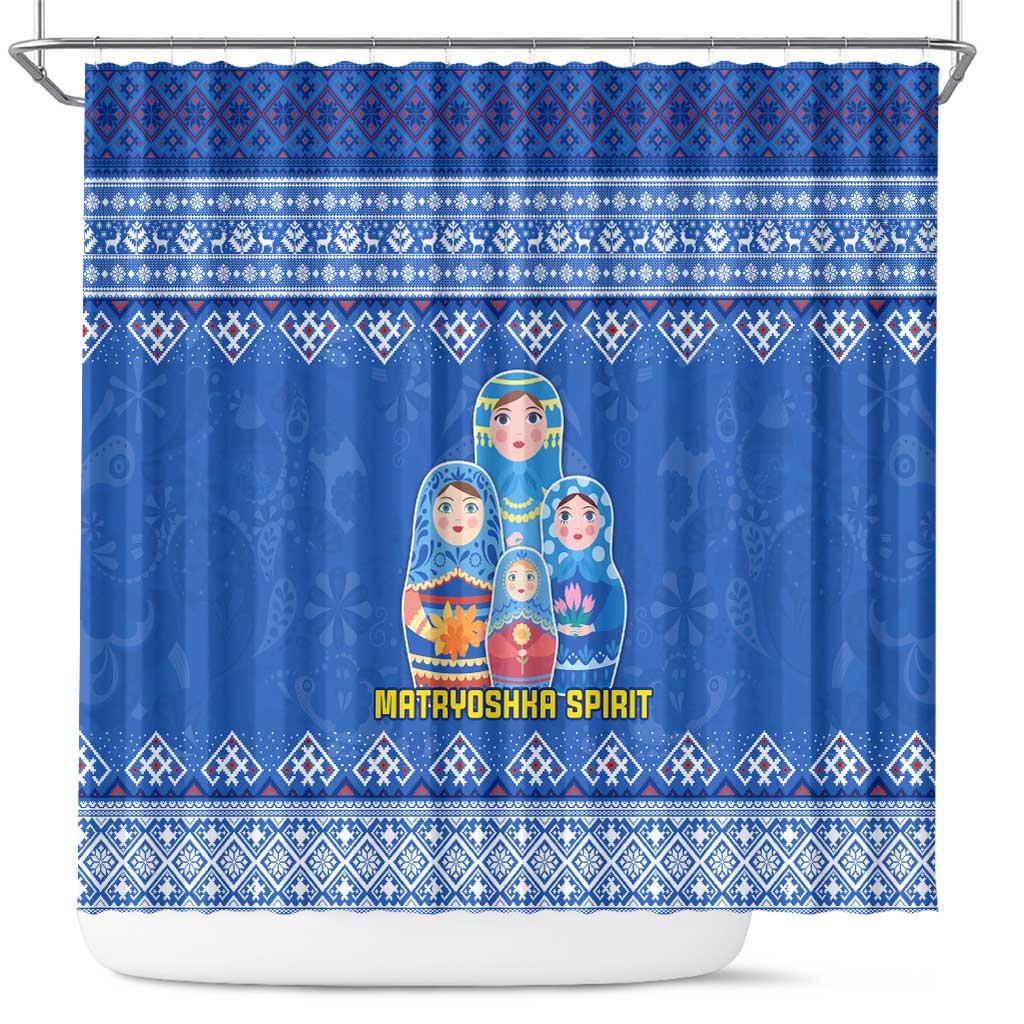 Russia Matryoshka Spirit Shower Curtain with Folk Pattern and Double-Headed Eagle Emblem